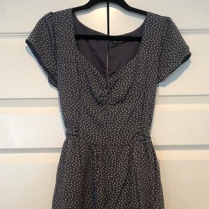 Blue and white polka dot romper